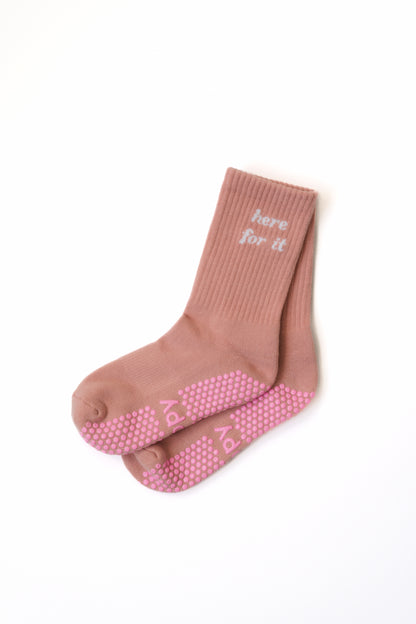 'Here for it' Crew Grippy Sock